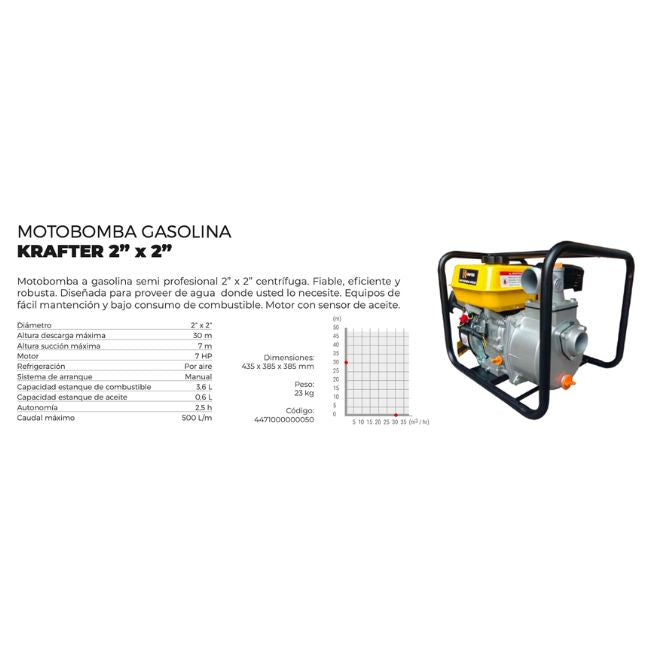 MOTOBOMBA GASOLINA 2X2 KRAFTER (7 HP) KR50